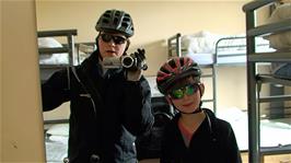 Ash and George making their video tour of the hostel in our dorm at Cheddar Youth Hostel