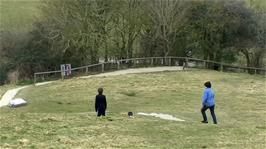 Scrambling down Glastonbury Tor to return to the bikes in Stone Down Lane