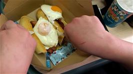 Lawrence's tasty meal, costing just £4.50, prepared by the Travelling Chef on board our 15:49 train from Taunton to Newton Abbot