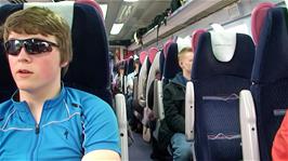 Ash on our 15:49 train from Taunton to Newton Abbot, contenting himself with an orange juice rather than a Chef Fry-up!