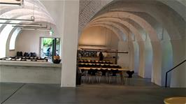 The modern, open-plan dining area at Basel Youth Hostel