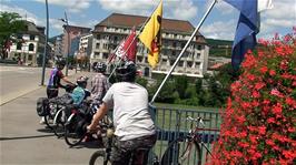 Outside the rail station at Olten, on the bridge over the River Aare, 1.2 cycling miles into the ride