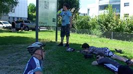 Lunch in the shade of a tree at Port, Nidau, by the river Aare, 18.0 miles into the ride