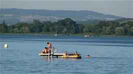 The leisure platform in Lake Murten at Camping de la Plage, Faoug, where we had a lot of aquatic fun