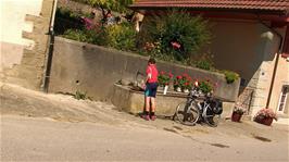 Water refills from the public water supply in Bussy on a very hot morning, 11.6 miles into the ride