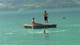 Some prefer to relax on the platform at Iseltwald Camping and Lido