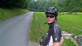 Thunderstorms gather as we ride through the Giessbach Falls car park