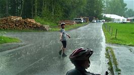 A thunderstorm temporarily halts the ride just 0.9 miles from Brienz Youth Hostel