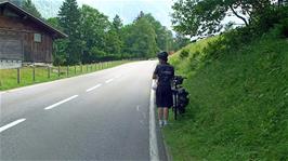 Leaving our roadside lunch spot, 16.8 miles into the ride and 966m above sea level.  12.1 miles remaining to the top!