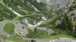 First view of the Schöllenen Gorge, start of a 22-mile downhill ride, 3.1 miles into the ride