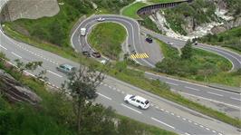 The many hairpin bends that are about to take us down the Schöllenen Gorge on a 22-mile downhill ride, 3.1 miles into the ride