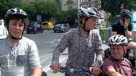 The group at Pont au Change, Paris, after riding a total of 4.2 miles today, which includes 1.7 miles from Gare de Lyon