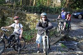 George, Jack, Ash and Lawrence at the start of the woodland track near Belford Mill