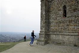 George in in St Michael's Tower on Glastonbury Tor