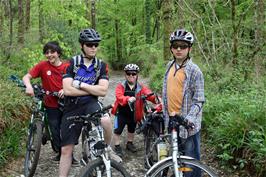 Lawrence, Ash, John and Will at the bottom of the "Slalom" track in Hembury Woods