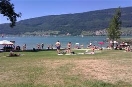 Sutz bathing beach on the banks of Lake Bieler, 20.6 miles into the ride