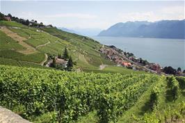 View to Villette and Lake Geneva from Rte de la Petite Corniche, Lutry