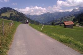 Top of the hill at Saanenmöser on Route 9, 14.1 miles into the ride