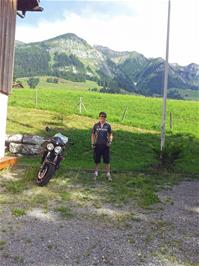 Ash likes this motorbike parked outside Château d'Oex Youth Hostel