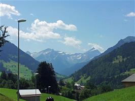 View back down the valley towards Château d'Oex from Route 9 at Grubenstrasse, Gstaad, 10.2 miles into the ride