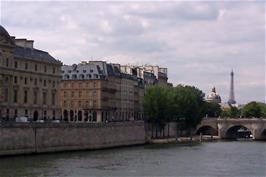 View to Pont Neuf and the Eiffel Tower on the way from Gare de Lyon to Gare du Nord in Paris