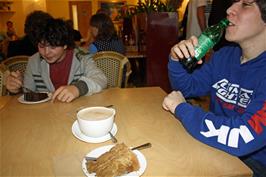 Lawrence and Callum inside the Venus café at Dartington