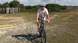 Lawrence on the track near Pickets Post Car Park where the track passes under the busy A31, 3.2 miles into the ride