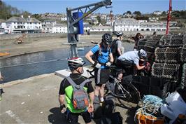 Preparing to load the bikes onto the Falmouth Ferry at St Mawes Pier