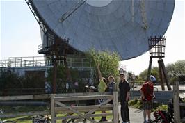 Waiting for our Segway session by the Arthur satellite dish at Goonhilly Downs