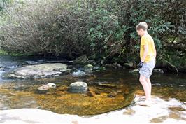 George ready to wade the Avon near Shipley Bridge