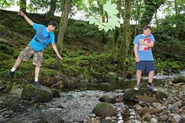 Lawrence showing how easy it is to flit about on the rocks on the river Avon at South Brent