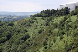 The Hunters' Path descends through fabulous scenery, with Castle Drogo repairs beyond (new photo for 2024)