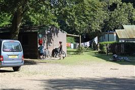 John and George by the bike shed at Burley Youth Hostel