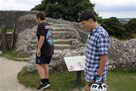 Dillan and Lawrence by the remains of the King's Great Tower at Old Sarum