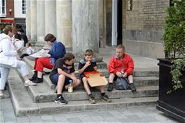 Lunch on the steps of Salisbury Guildhall
