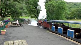 The narrow gauge seam train leaves Dalegarth Station, Boot for its journey along the Ravenglass and Eskdale Steam Railway