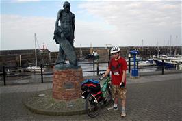 Lawrence by the Statue of the Ancient Mariner, Watchet harbour