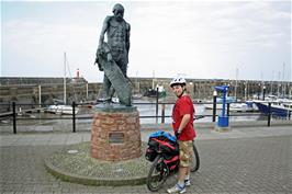 Lawrence by the Statue of the Ancient Mariner, Watchet harbour