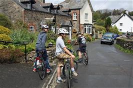 Will, Lawrence and Dillan outside the Community Tea Room, Holne