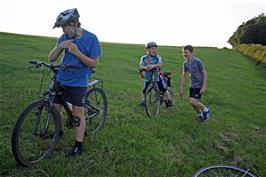 Dillan, John and George on the bridleway from Higher Penn to Tidwell