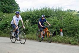 Michael, back on his bike at last, with Dillan near Tidwell, Landscove