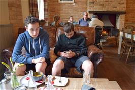 Jude and Dillan in the Café on the Green, Widecombe