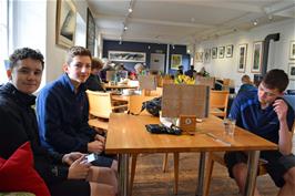 Jude, George and Dillan at the Devon Guild of Craftsmen café in Bovey Tracey