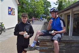 Jude and Dillan having lunch at Glanvilles Mill Shopping Centre, Ivybridge