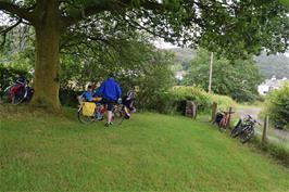 An impromptu lunch break in Satterthwaite play park - mainly to shelter from a nasty shower