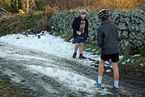 Dillan and George find some leftover snow