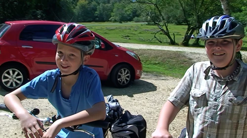 George and Dillan at Millyford Bridge car park. ready for cycling after our long car journey from Devon