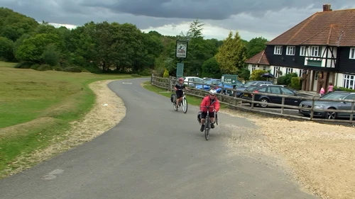 Lawrence was very excited to see the Sir Walter Tyrrell Pub a short distance before the Rufus Stone, 21.3 miles into the ride - he likes Game of Thrones!