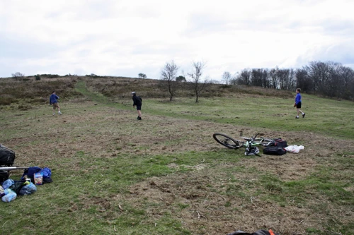 Frisbee fun on Lydeard Hill after lunch.