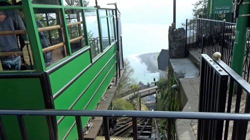 Looking down the Lynton and Lynmouth Cliff Railway from Lynton station